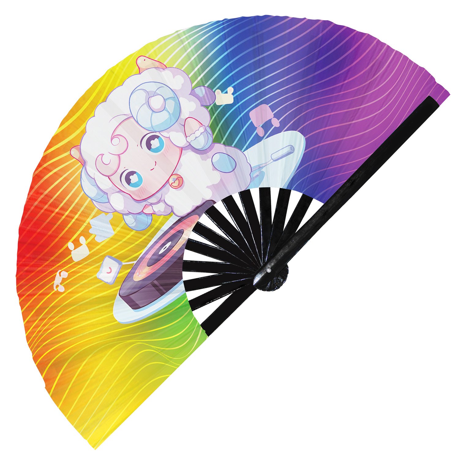 Cute Dj Sheep Rave Cartoon Lamb - Clack Folding Rave & Festival Hand Fan - Image 8