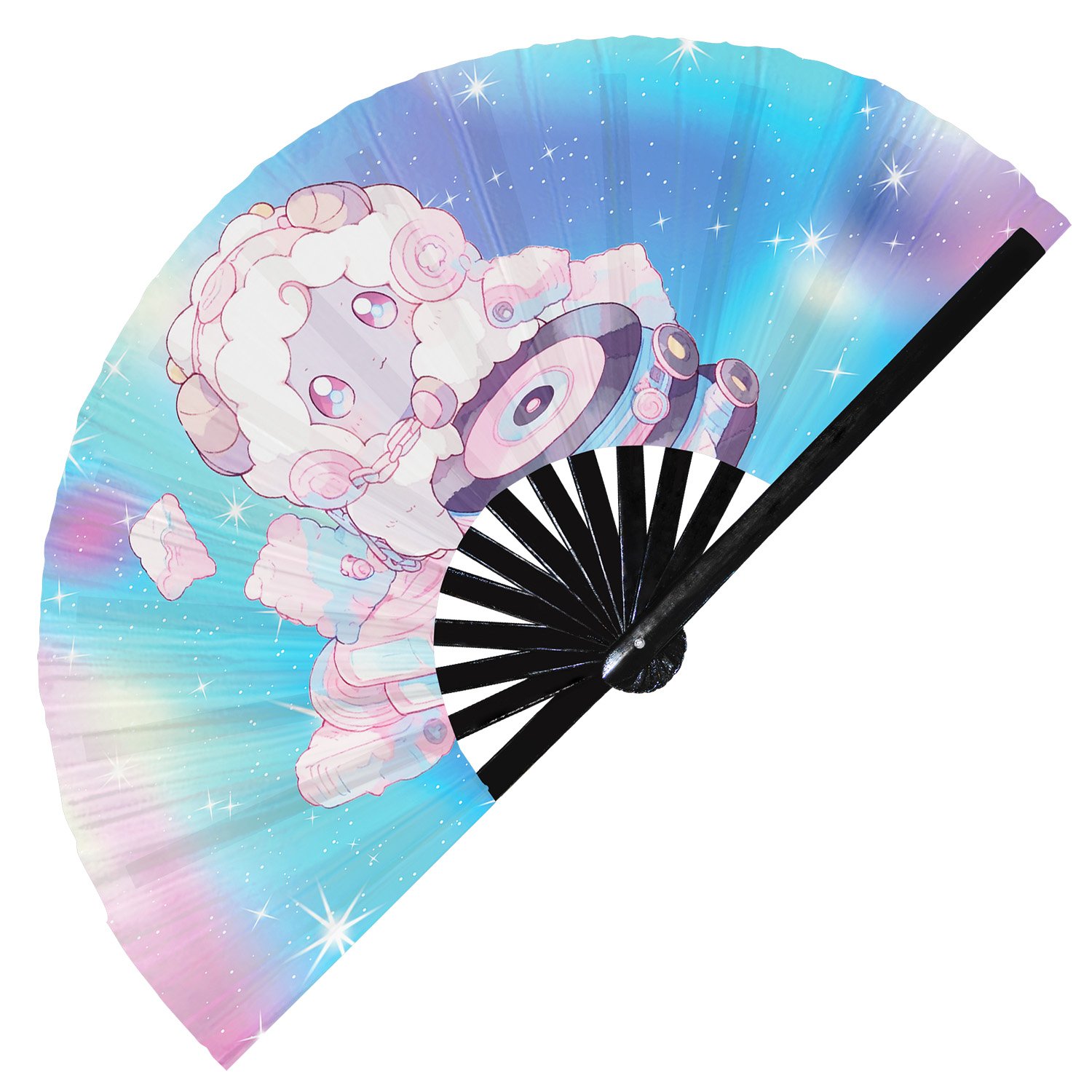 Cute Dj Sheep Rave Cartoon Lamb - Clack Folding Rave & Festival Hand Fan - Image 11