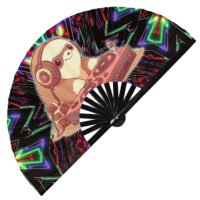 Cute Dj Sloth Rave Cartoon - Clack Folding Rave & Festival Hand Fan