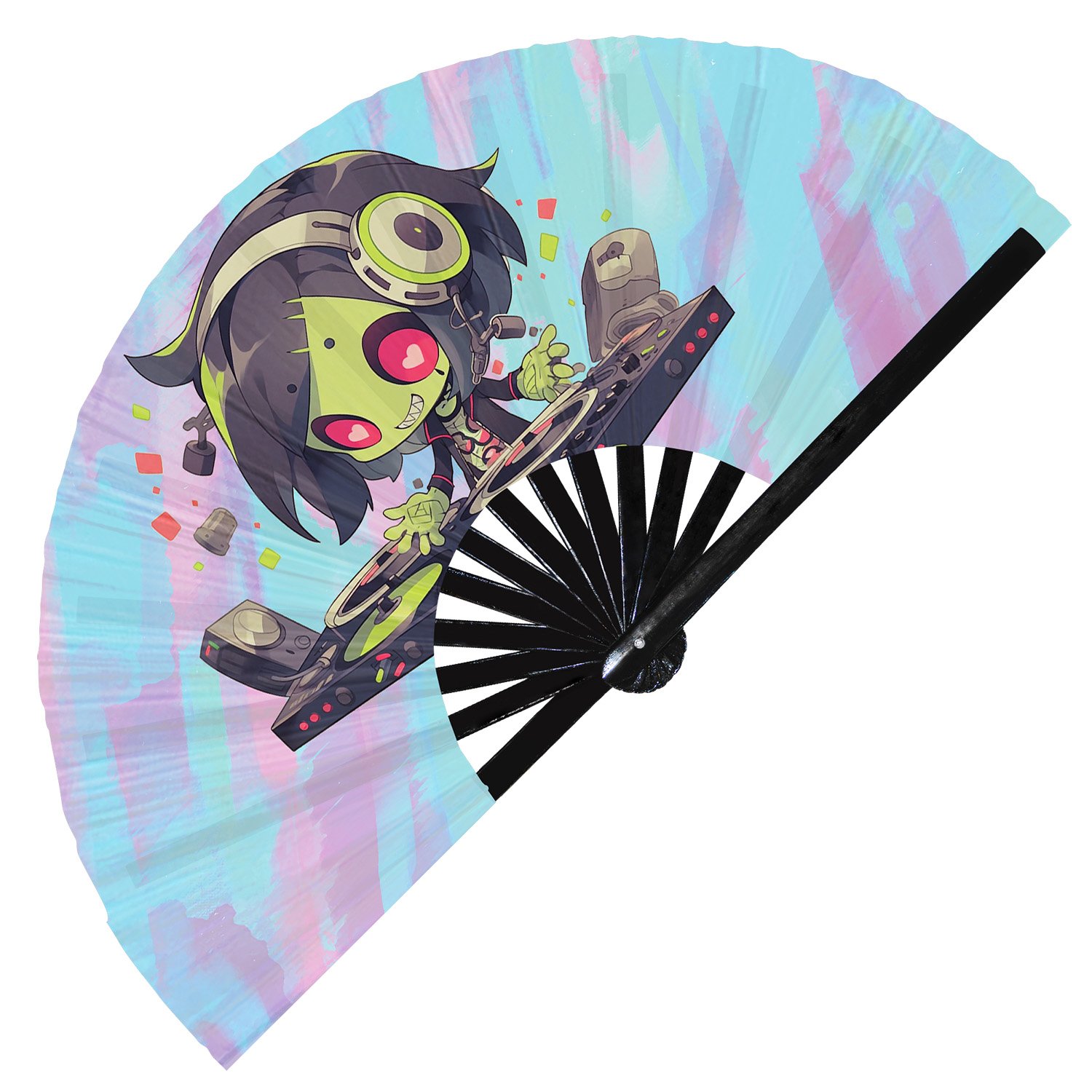 Cute Dj Zombie Rave Cartoon Undead - Clack Folding Rave & Festival Hand Fan - Image 3