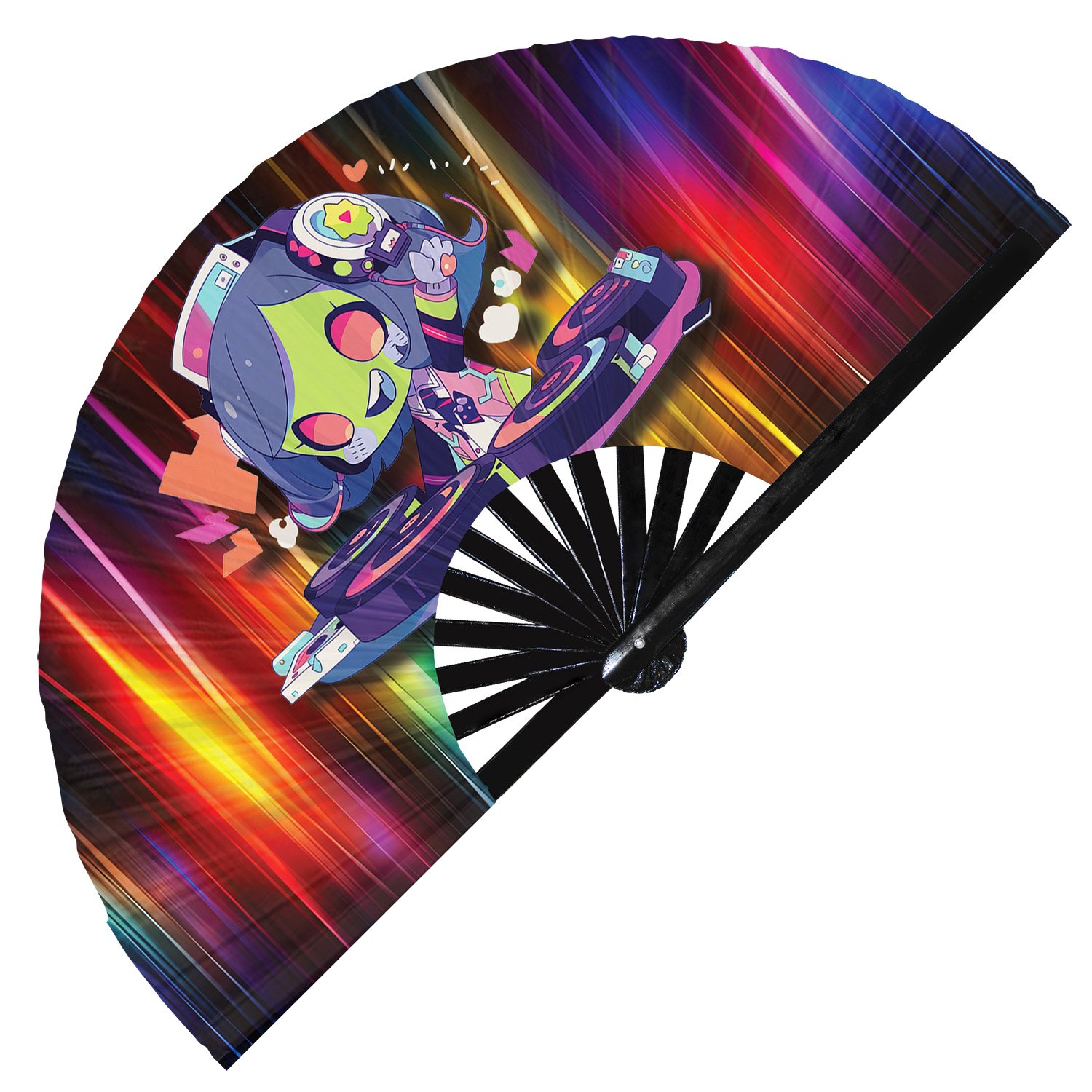 Cute Dj Zombie Rave Cartoon Undead - Clack Folding Rave & Festival Hand Fan - Image 2
