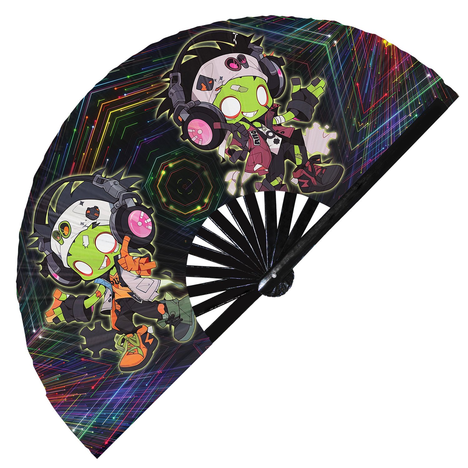 Cute Dj Zombie Rave Cartoon Undead - Clack Folding Rave & Festival Hand Fan - Image 4