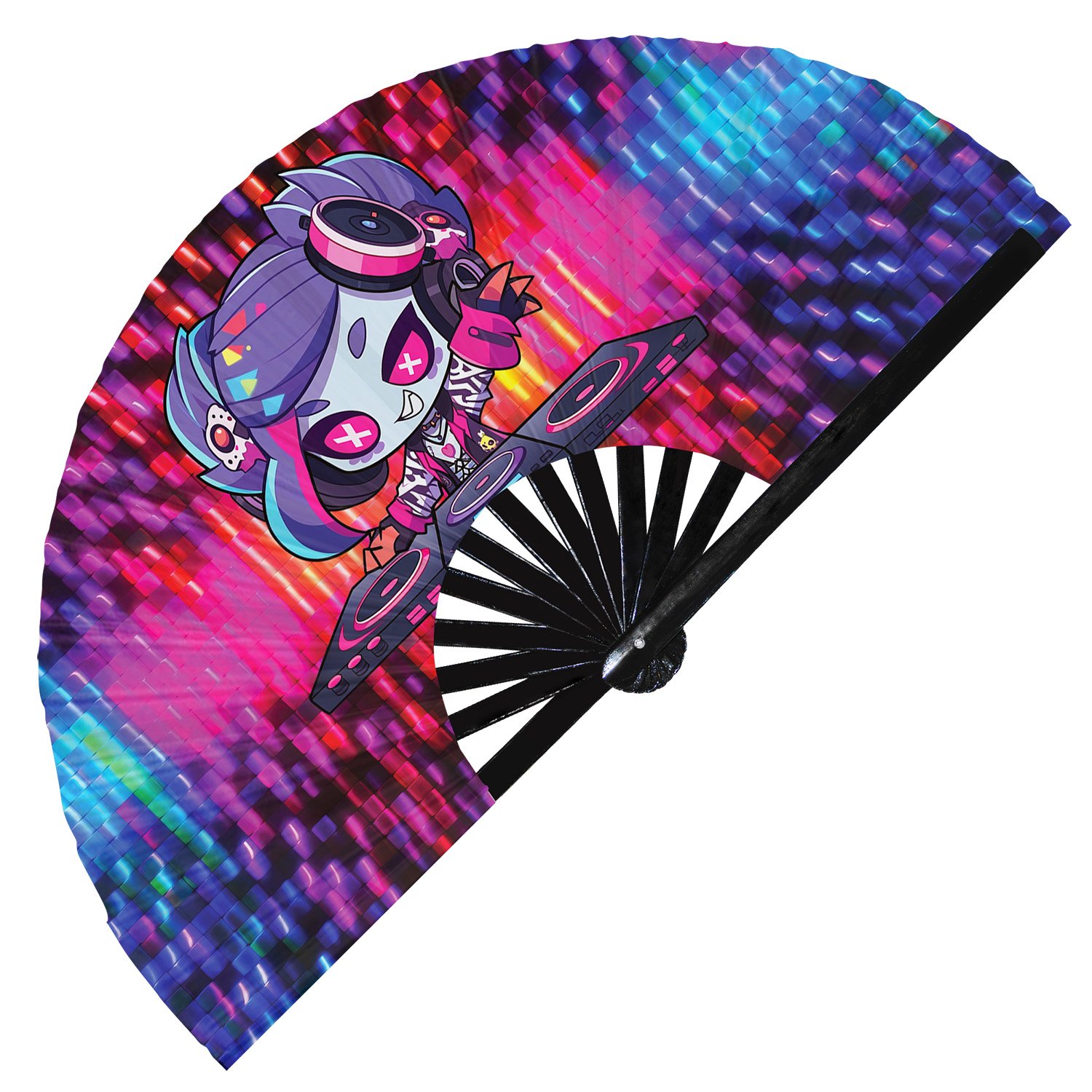 Cute Dj Zombie Rave Cartoon Undead - Clack Folding Rave & Festival Hand Fan - Image 5