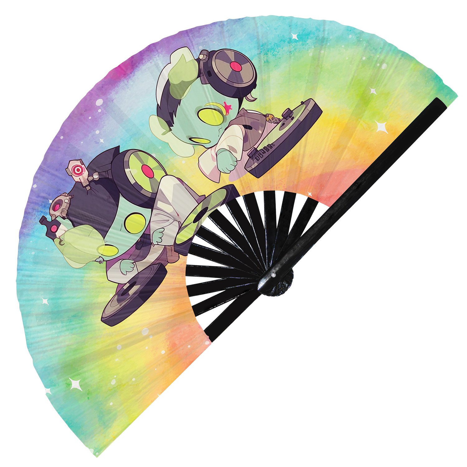 Cute Dj Zombie Rave Cartoon Undead - Clack Folding Rave & Festival Hand Fan - Image 6