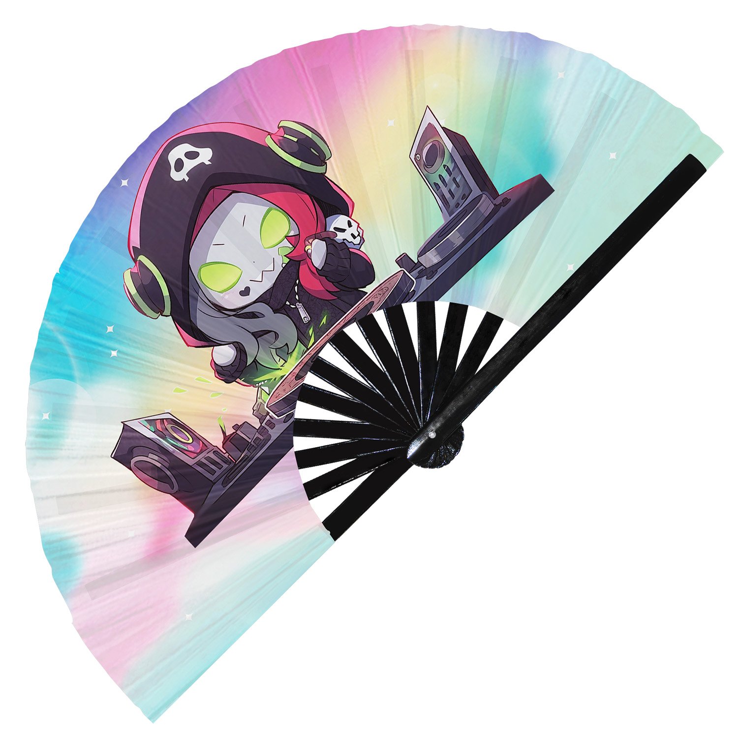 Cute Dj Zombie Rave Cartoon Undead - Clack Folding Rave & Festival Hand Fan - Image 7