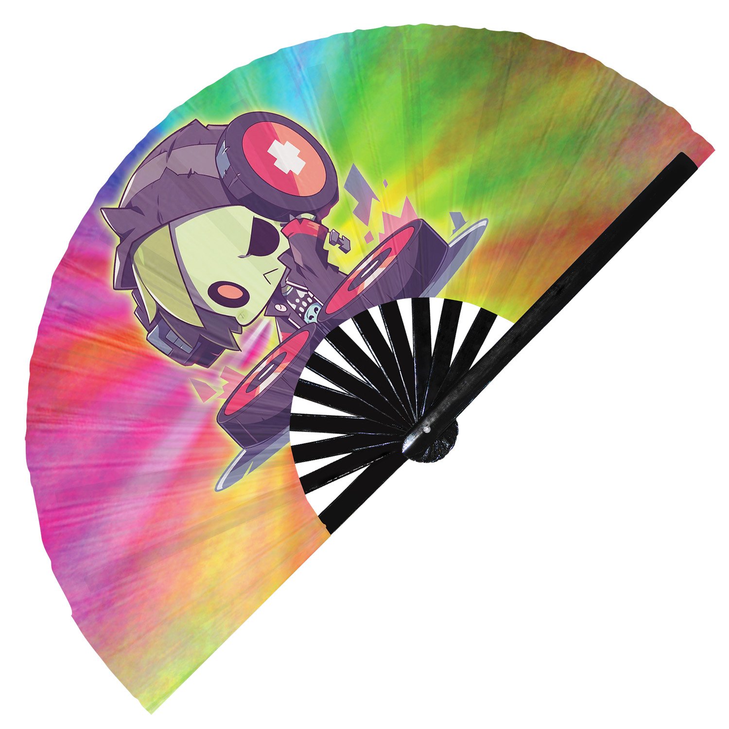 Cute Dj Zombie Rave Cartoon Undead - Clack Folding Rave & Festival Hand Fan - Image 8