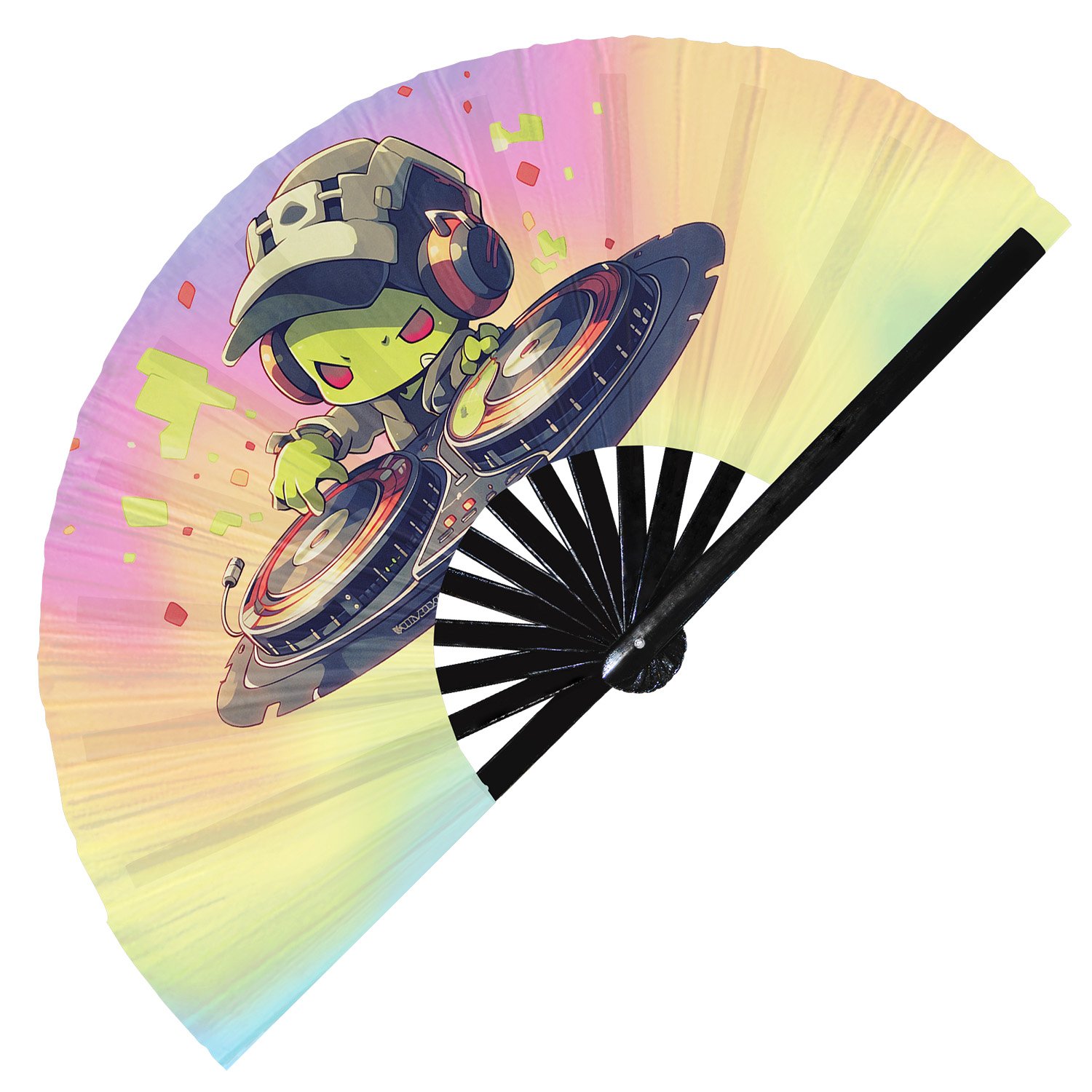 Cute Dj Zombie Rave Cartoon Undead - Clack Folding Rave & Festival Hand Fan - Image 10
