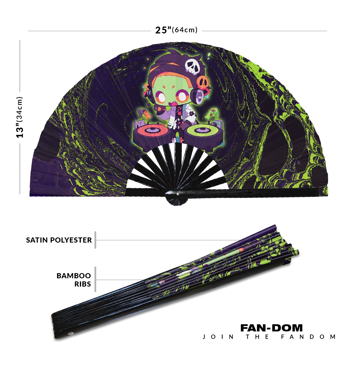Cute Dj Zombie Rave Cartoon Undead - Clack Folding Rave & Festival Hand Fan - Image 12