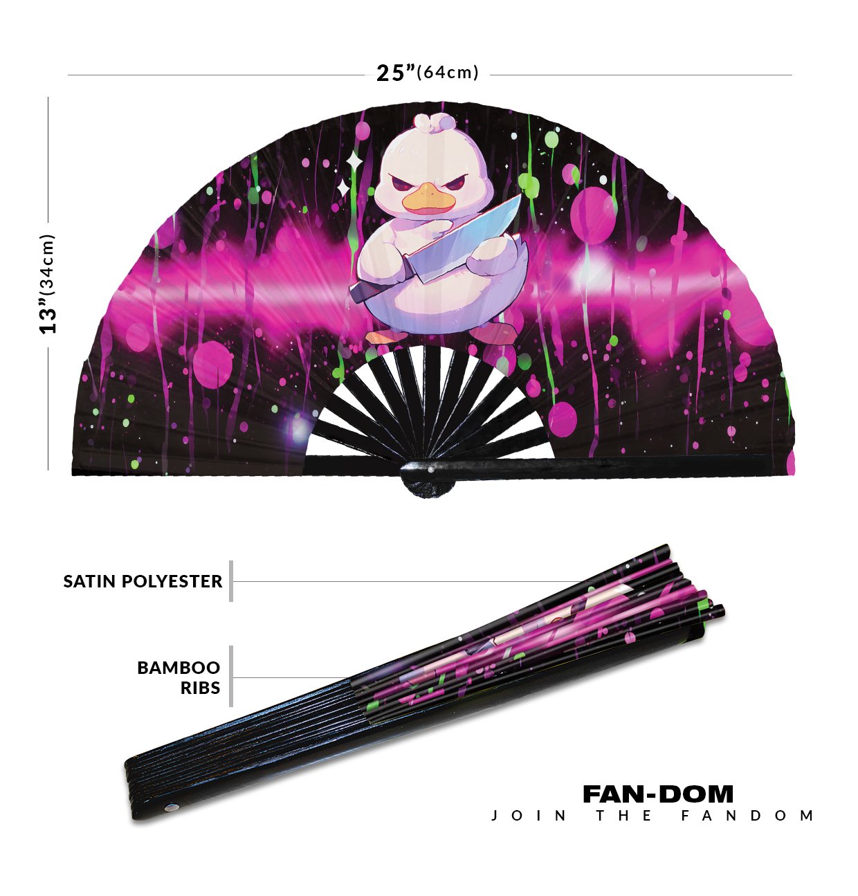 Cute Murderous Duck With Knife Violence Duckling - Clack Folding Rave & Festival Hand Fan - Image 2