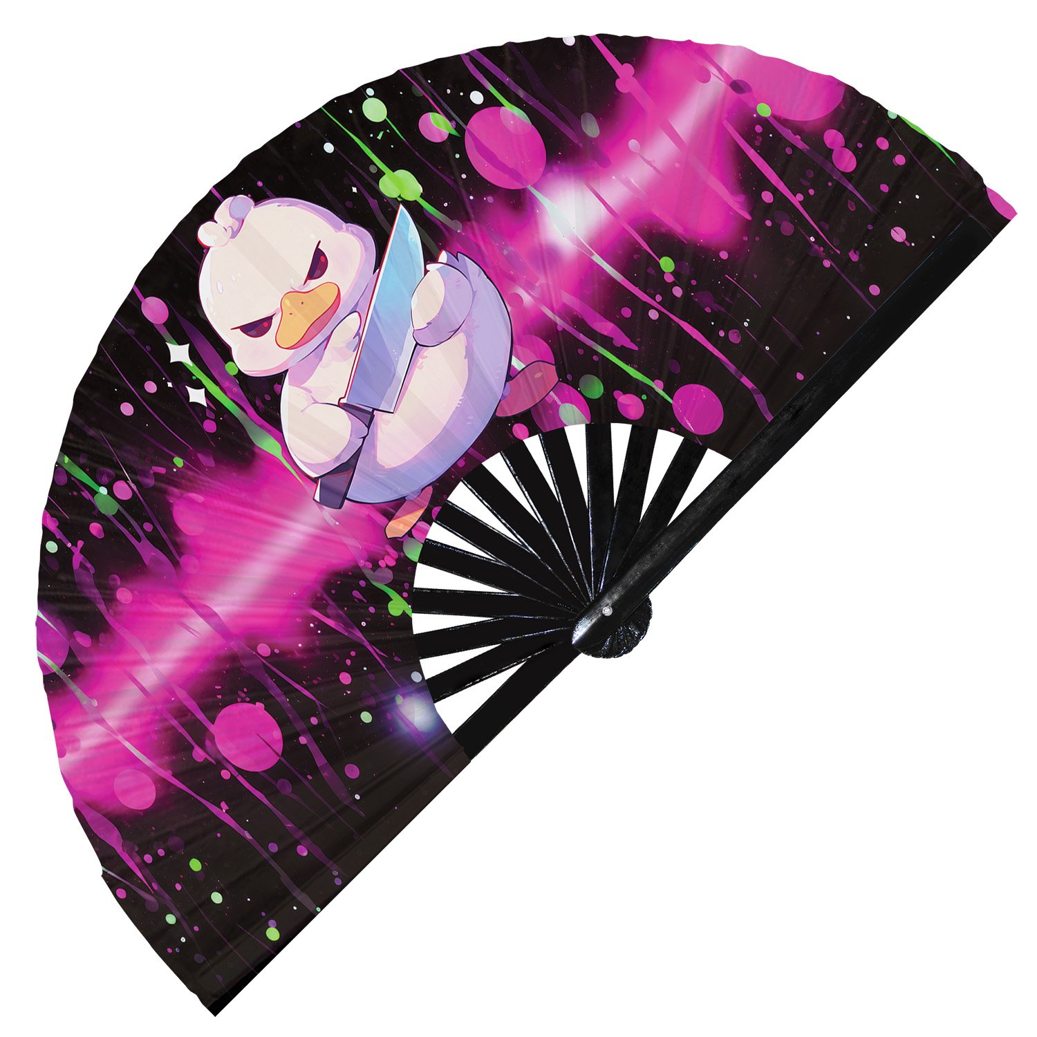 Cute Murderous Duck With Knife Violence Duckling - Clack Folding Rave & Festival Hand Fan