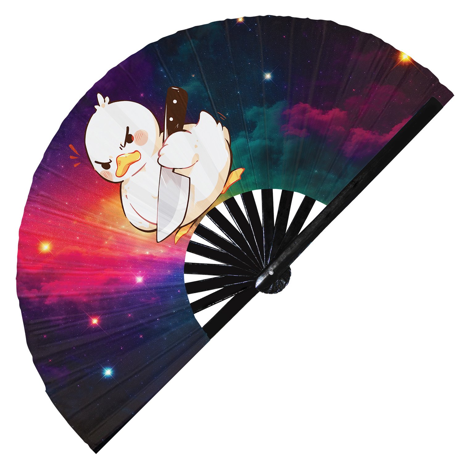 Cute Murderous Duck With Knife Violence Duckling - Clack Folding Rave & Festival Hand Fan - Image 3