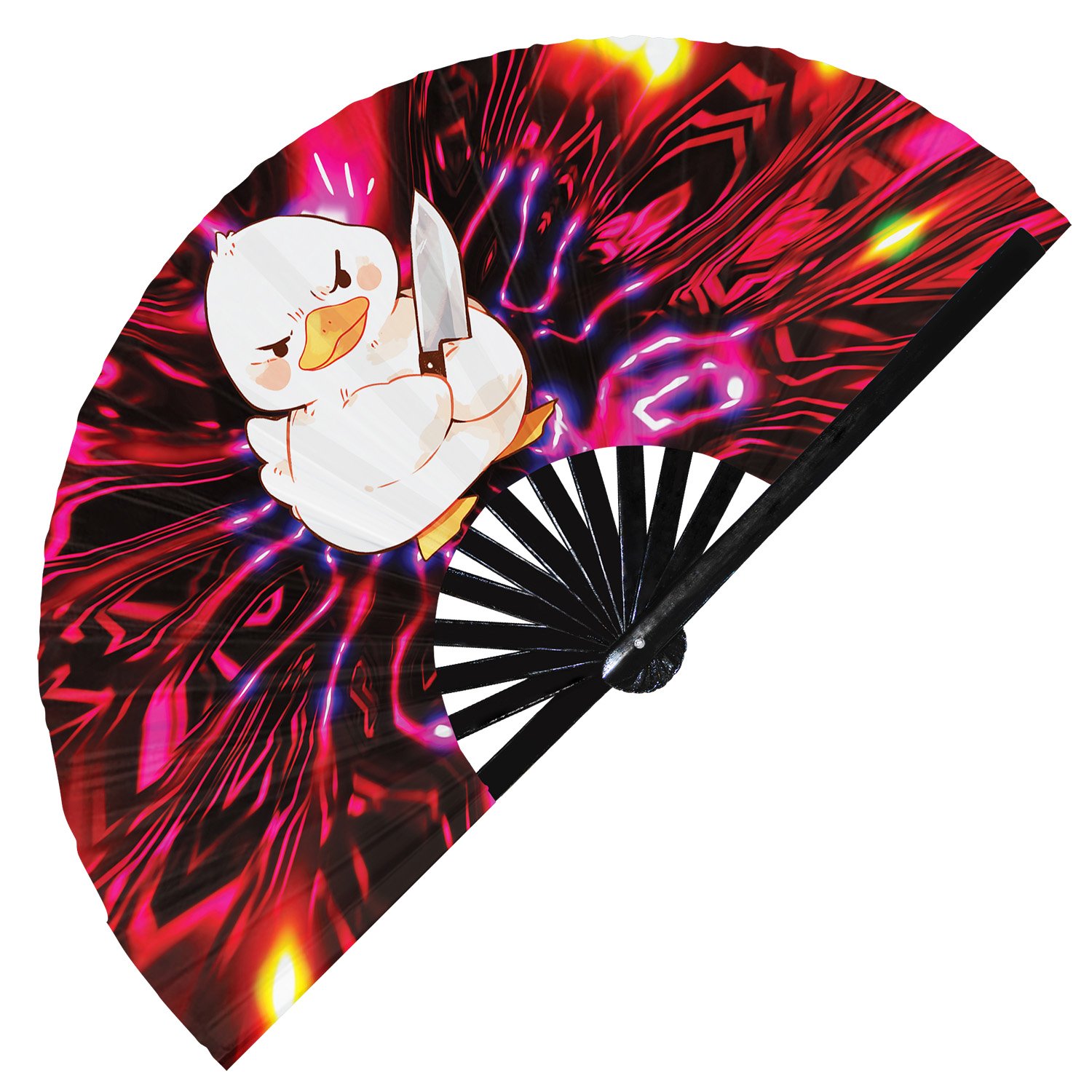 Cute Murderous Duck With Knife Violence Duckling - Clack Folding Rave & Festival Hand Fan - Image 5