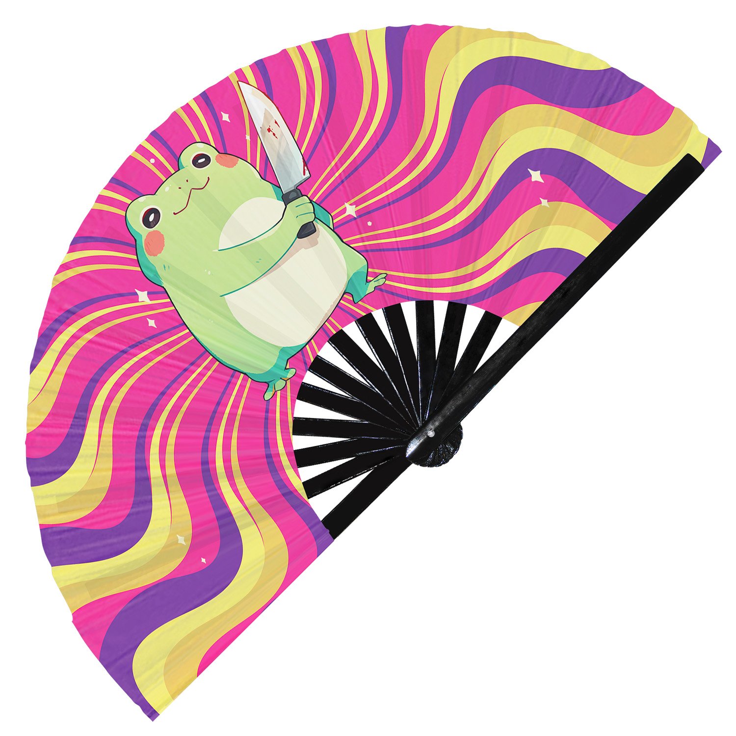 Cute Murderous Frog With Knife Violence Toad - Clack Folding Rave & Festival Hand Fan - Image 3