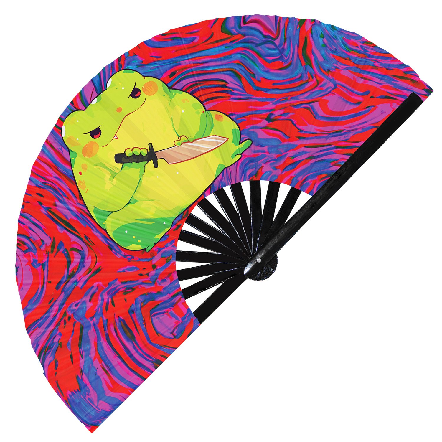 Cute Murderous Frog With Knife Violence Toad - Clack Folding Rave & Festival Hand Fan