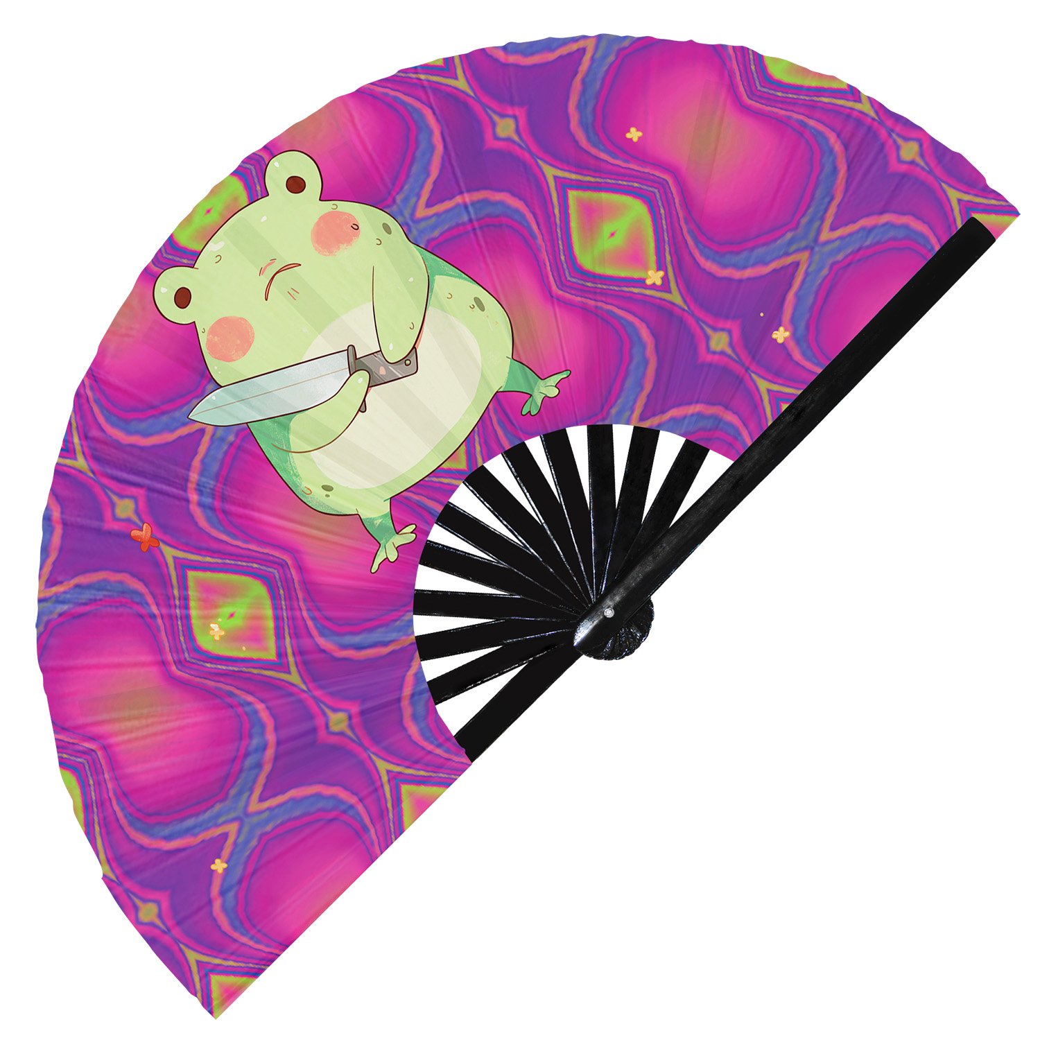Cute Murderous Frog With Knife Violence Toad - Clack Folding Rave & Festival Hand Fan - Image 4