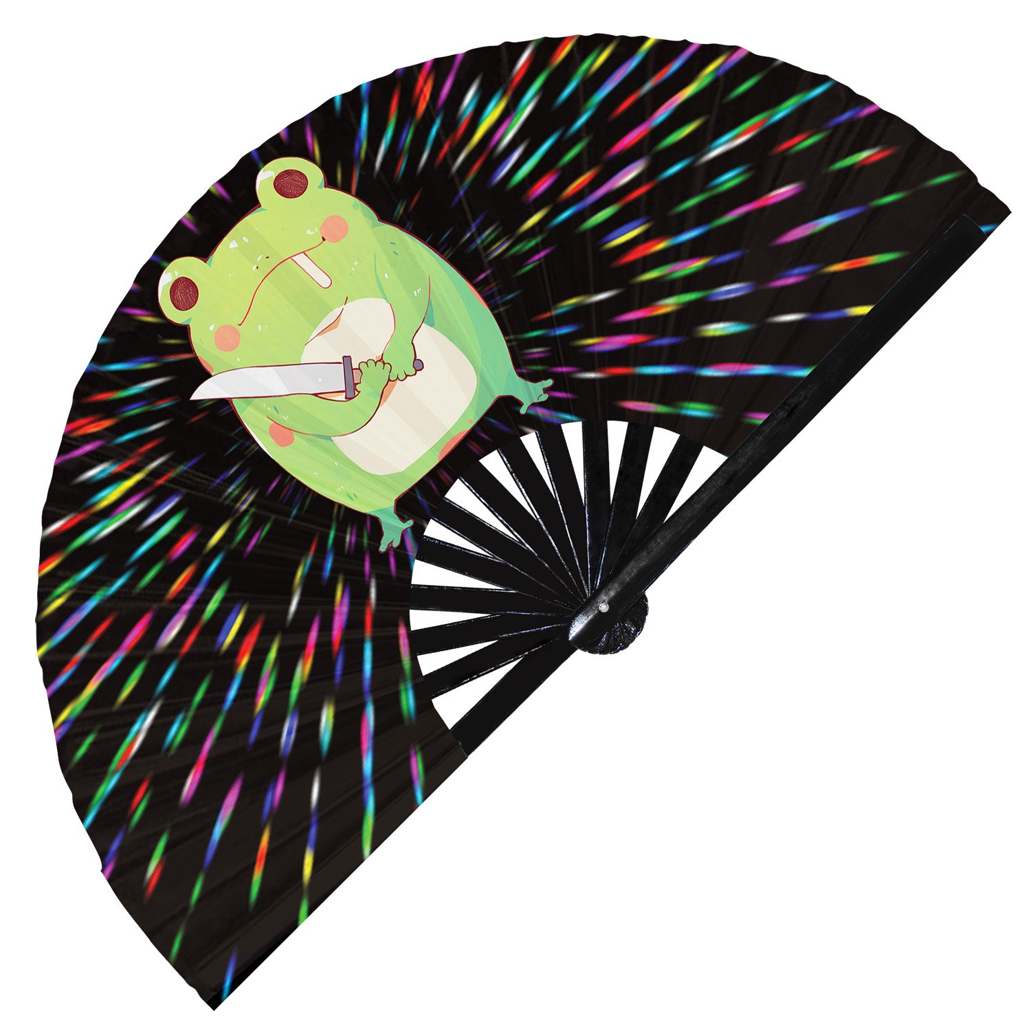 Cute Murderous Frog With Knife Violence Toad - Clack Folding Rave & Festival Hand Fan - Image 5