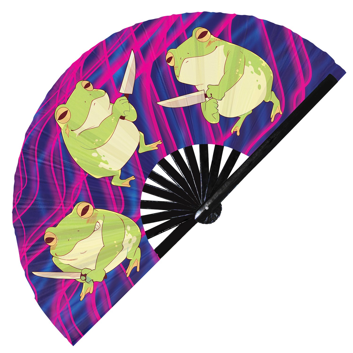 Cute Murderous Frog With Knife Violence Toad - Clack Folding Rave & Festival Hand Fan - Image 6