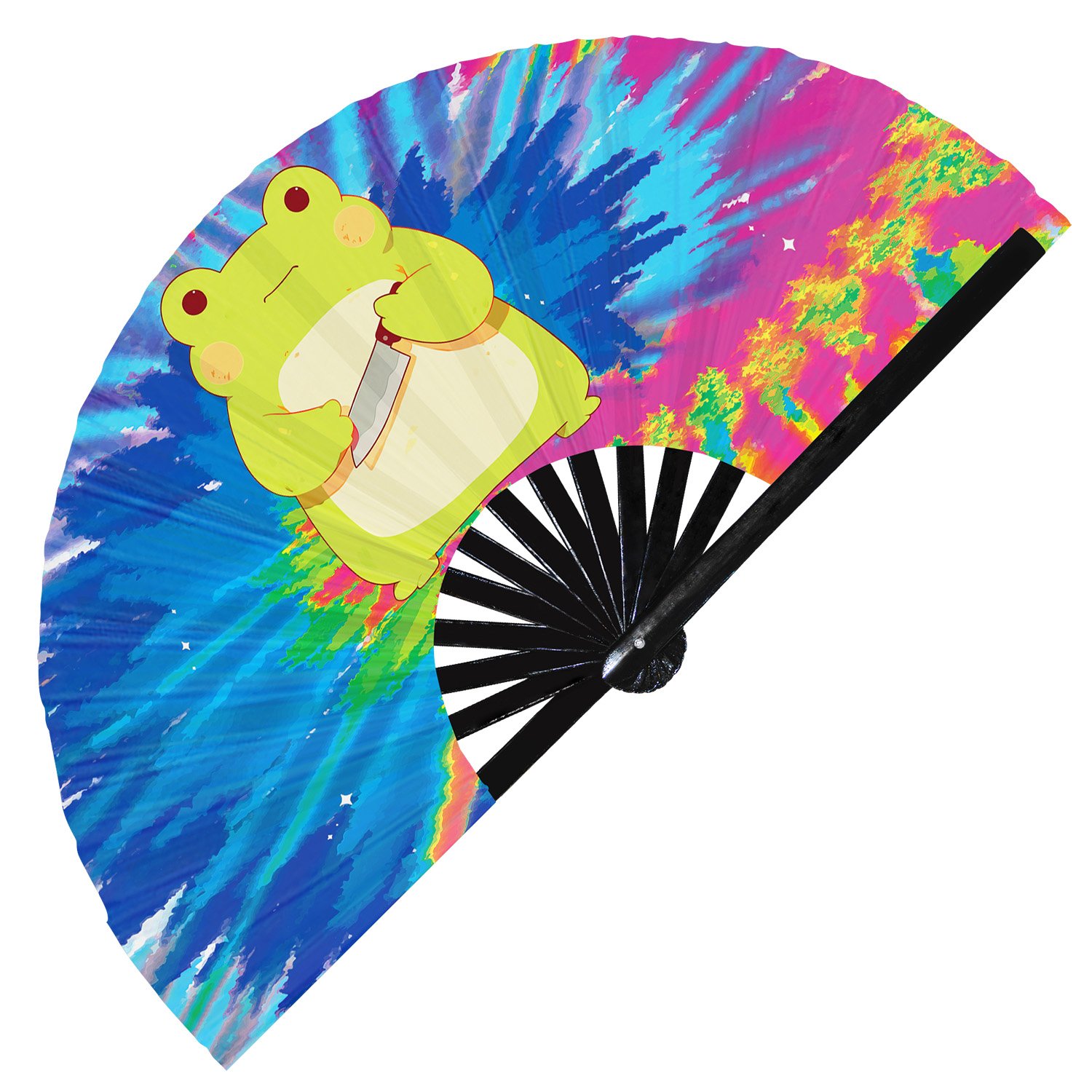 Cute Murderous Frog With Knife Violence Toad - Clack Folding Rave & Festival Hand Fan - Image 7