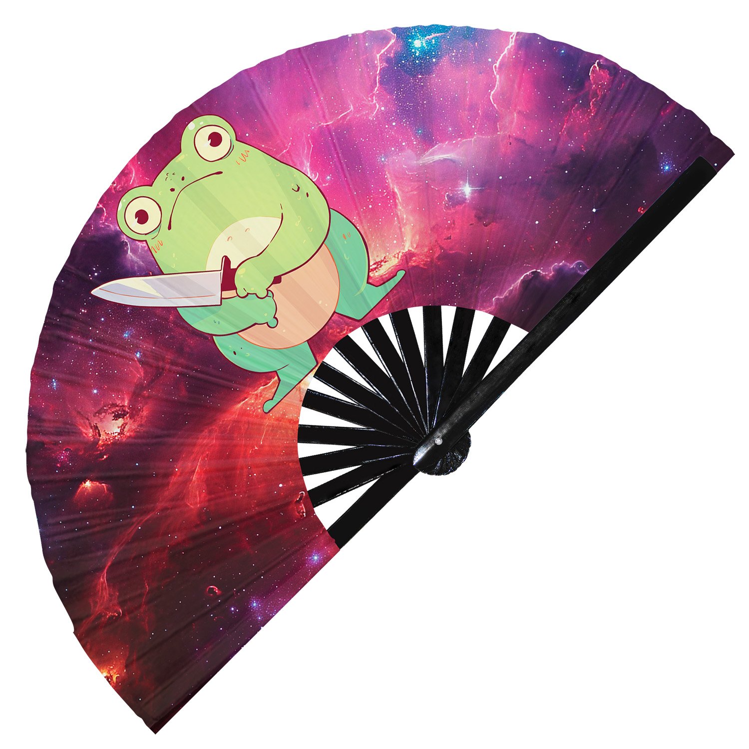 Cute Murderous Frog With Knife Violence Toad - Clack Folding Rave & Festival Hand Fan - Image 9