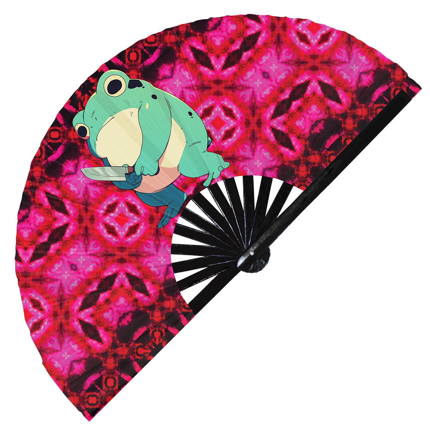 Cute Murderous Frog With Knife Violence Toad - Clack Folding Rave & Festival Hand Fan - Image 10