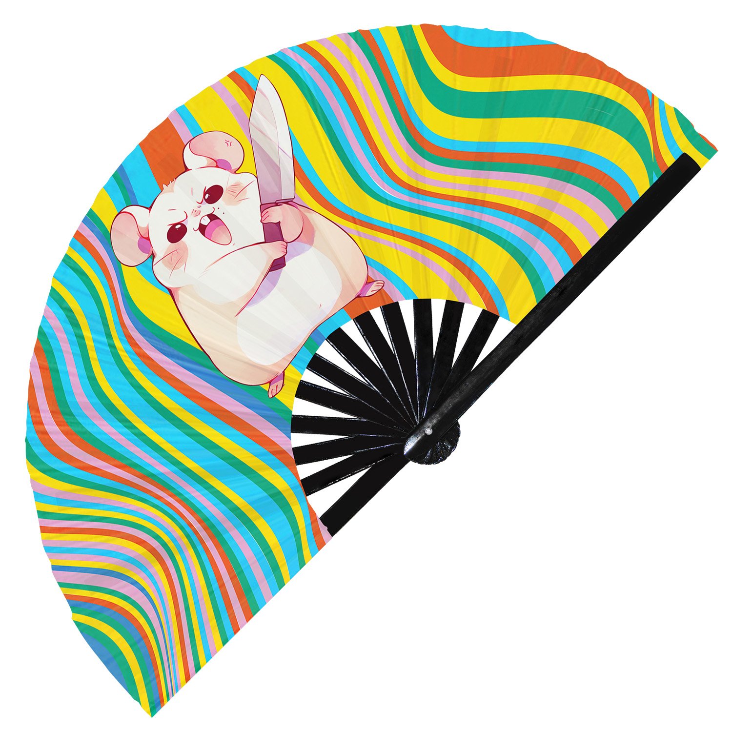 Cute Murderous Hamster With Knife Violence - Clack Folding Rave & Festival Hand Fan - Image 3