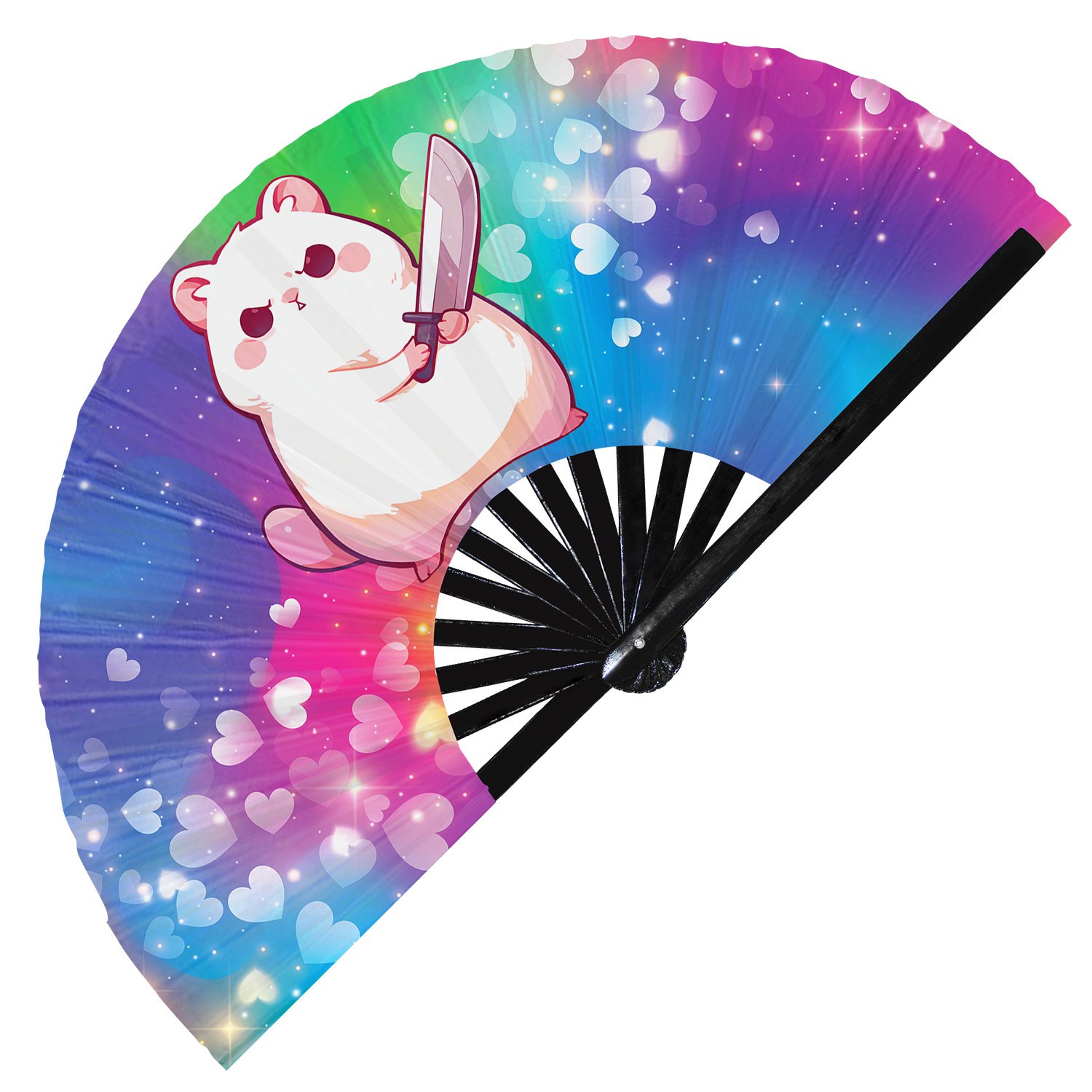 Cute Murderous Hamster With Knife Violence - Clack Folding Rave & Festival Hand Fan - Image 10