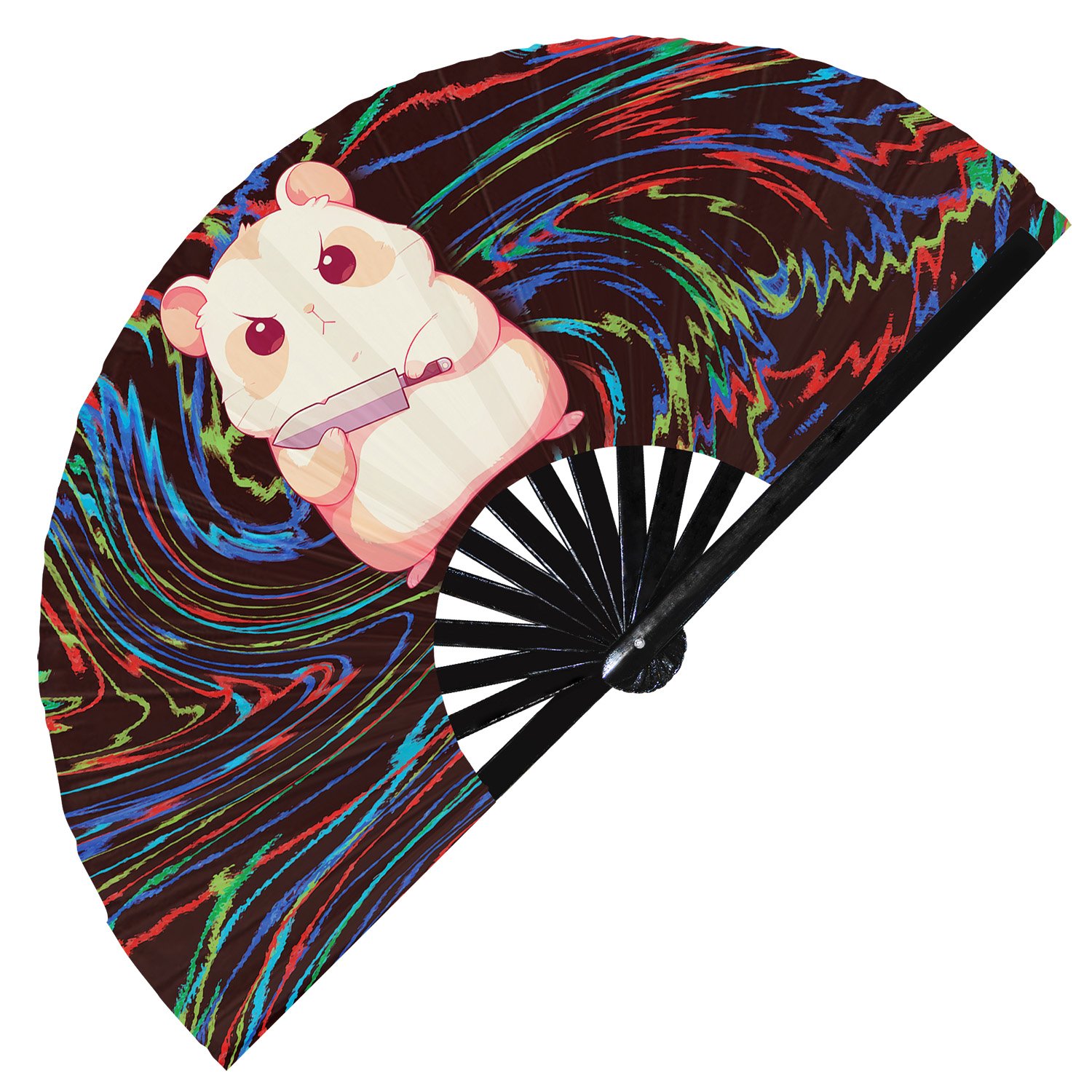 Cute Murderous Hamster With Knife Violence - Clack Folding Rave & Festival Hand Fan - Image 9