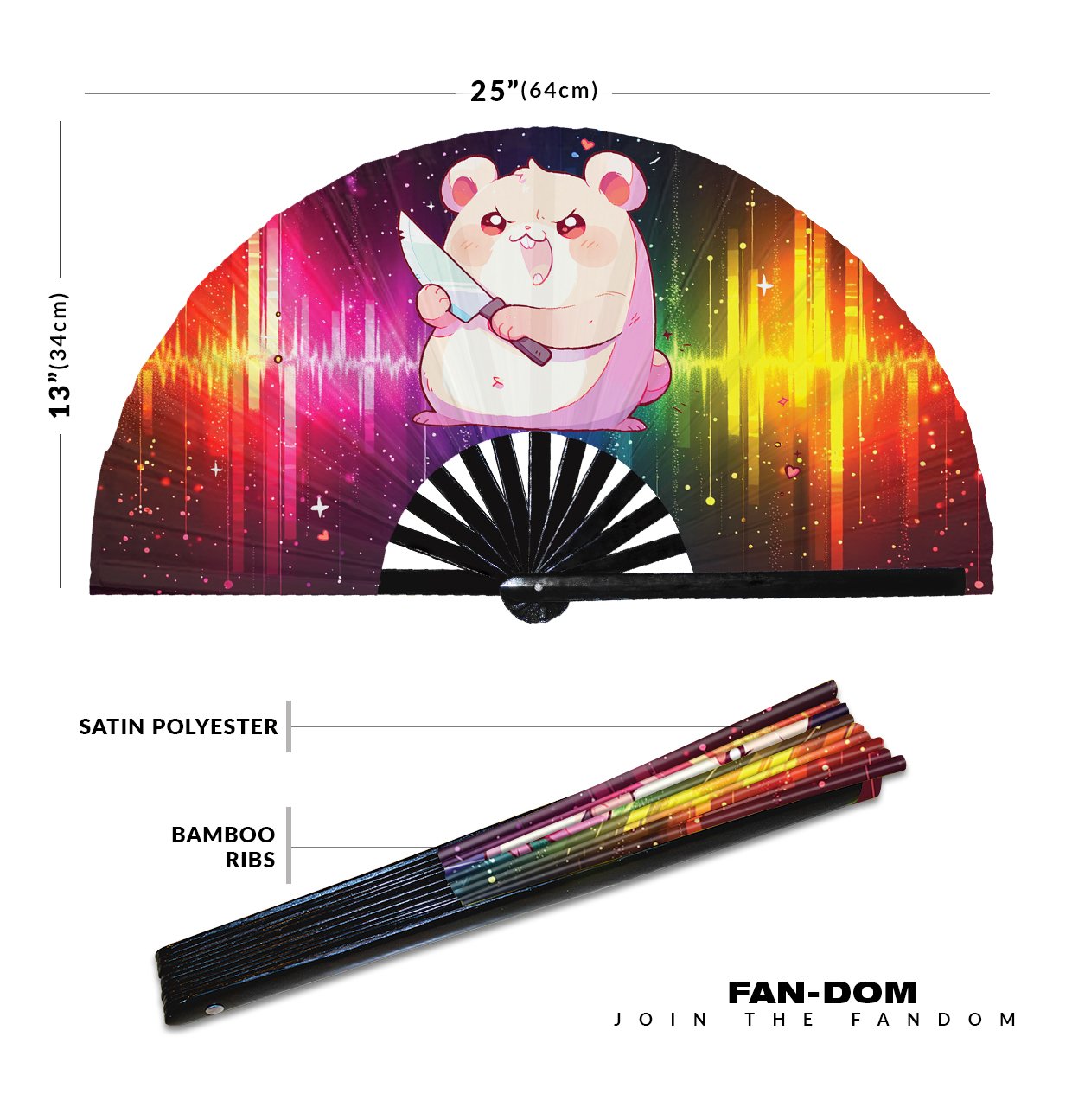 Cute Murderous Hamster With Knife Violence - Clack Folding Rave & Festival Hand Fan - Image 2