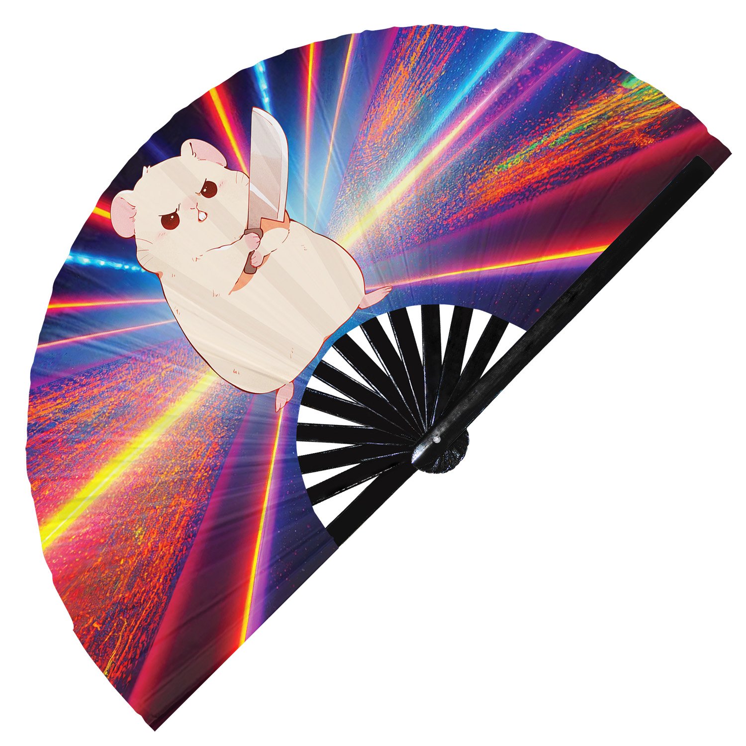 Cute Murderous Hamster With Knife Violence - Clack Folding Rave & Festival Hand Fan - Image 4