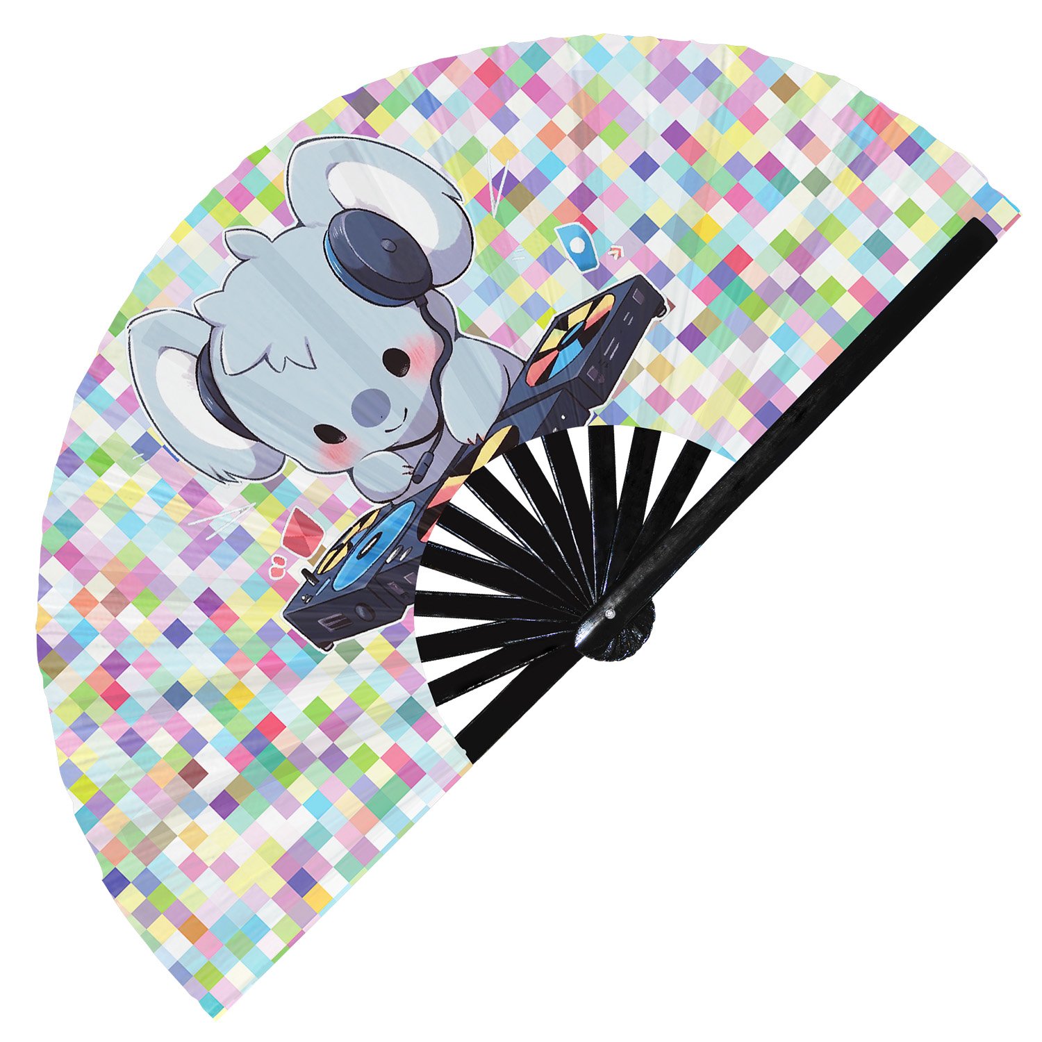 Cute Dj Koala Rave Cartoon - Clack Folding Rave & Festival Hand Fan - Image 2