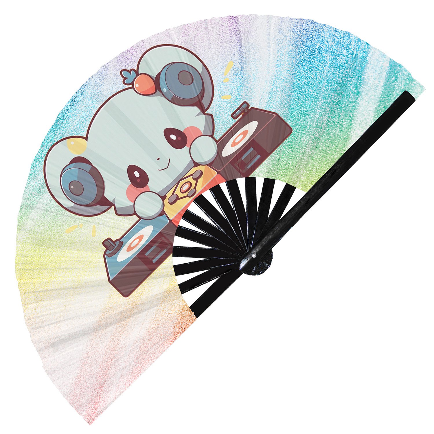 Cute Dj Koala Rave Cartoon - Clack Folding Rave & Festival Hand Fan - Image 4