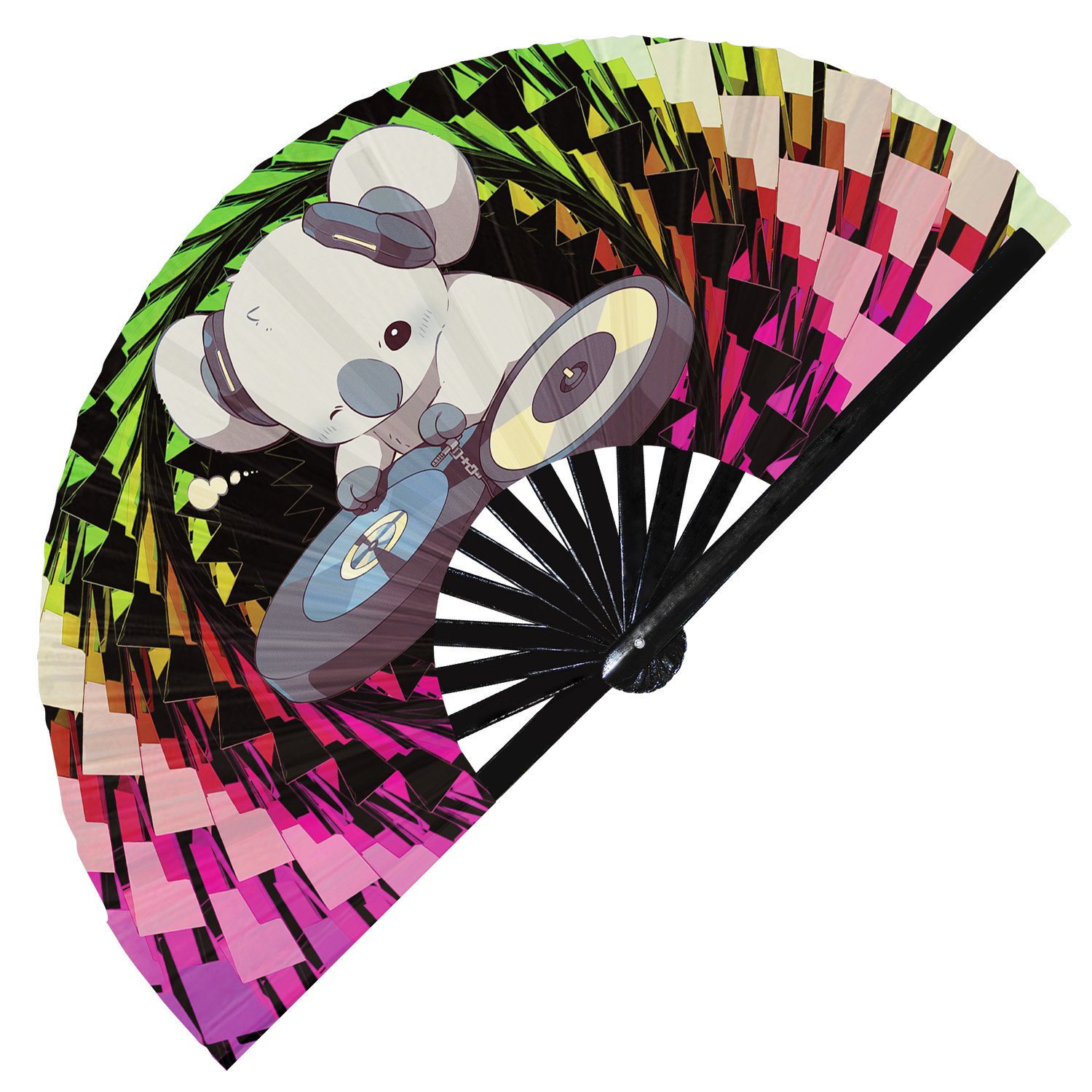 Cute Dj Koala Rave Cartoon - Clack Folding Rave & Festival Hand Fan - Image 5