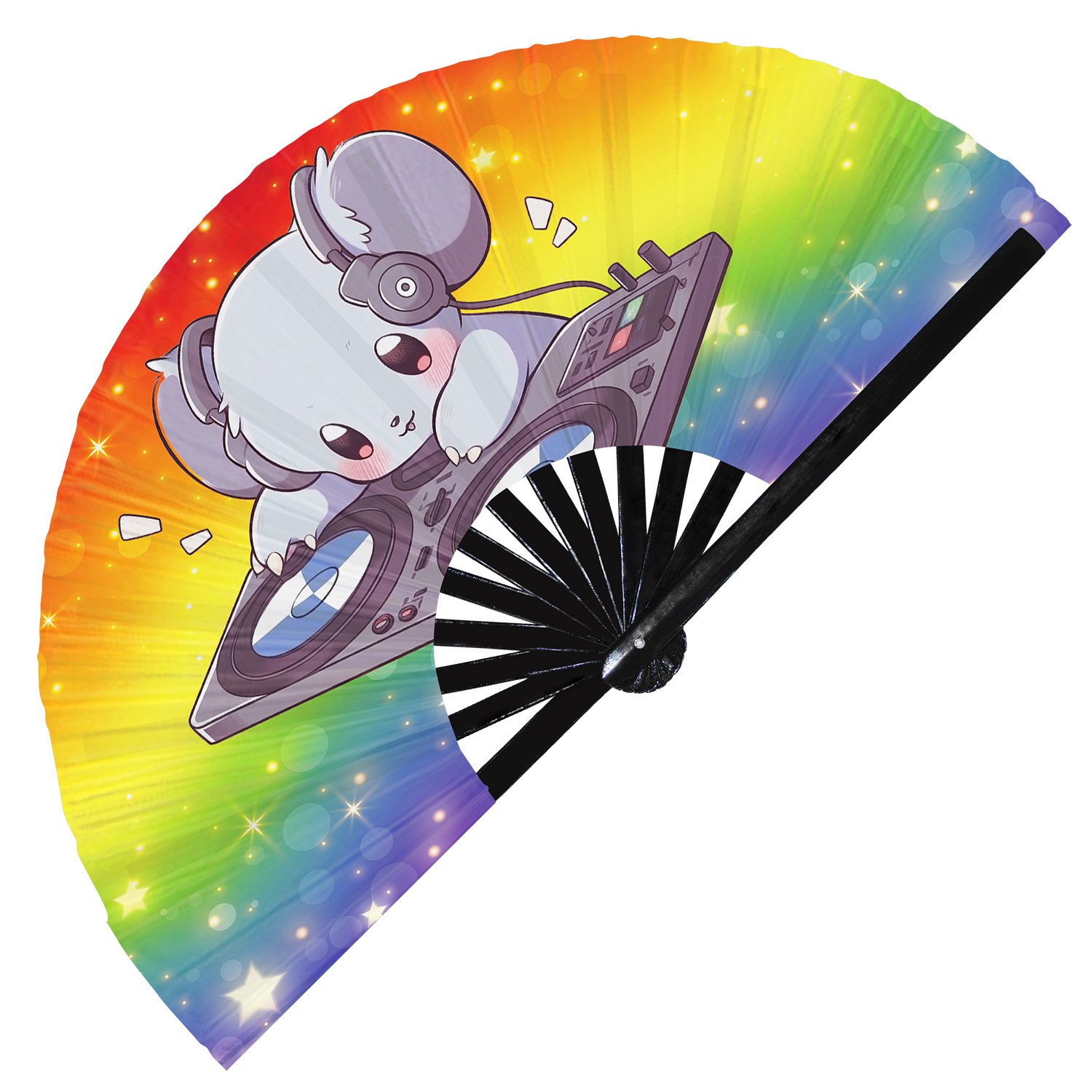 Cute Dj Koala Rave Cartoon - Clack Folding Rave & Festival Hand Fan