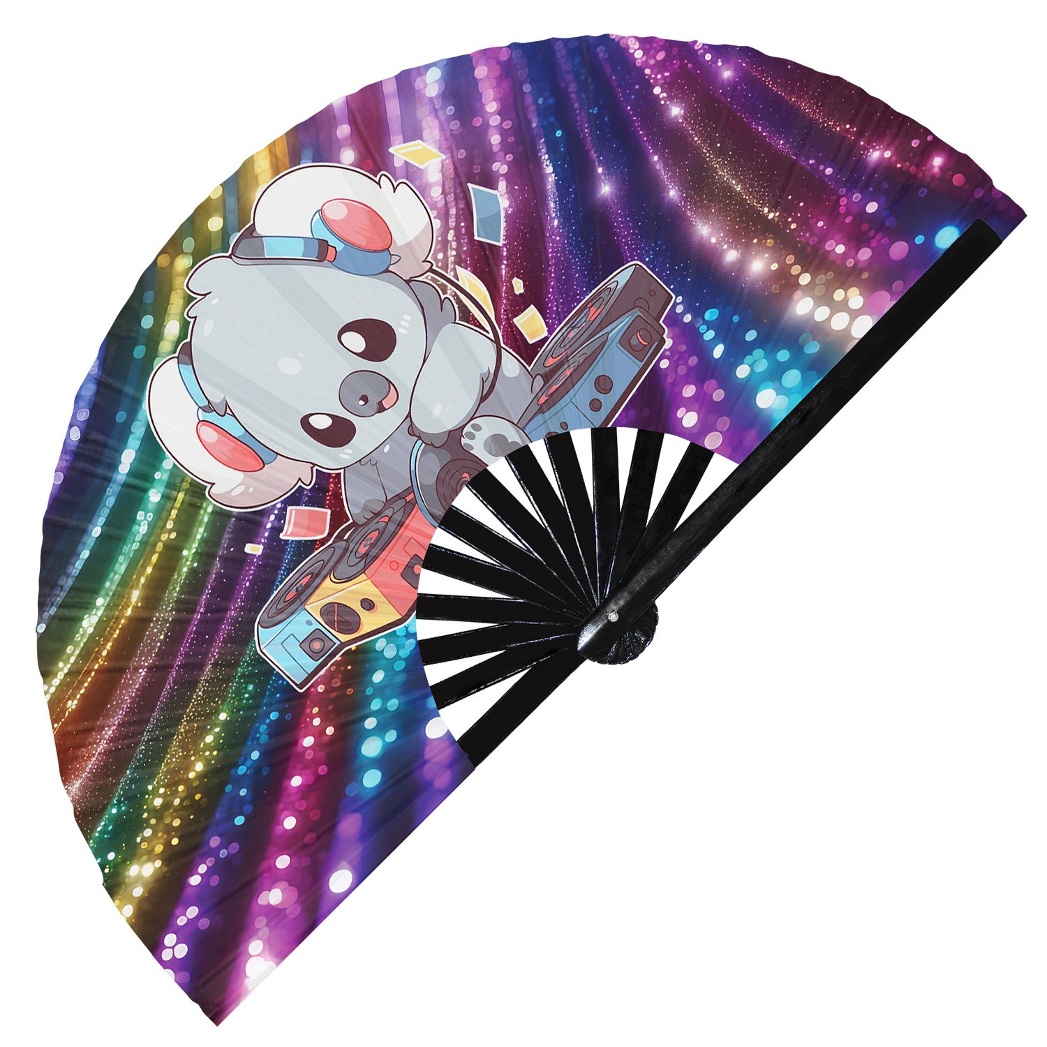 Cute Dj Koala Rave Cartoon - Clack Folding Rave & Festival Hand Fan - Image 8