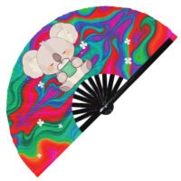 Cute Koala Drinking Coffee Rainbow - Clack Folding Rave & Festival Hand Fan