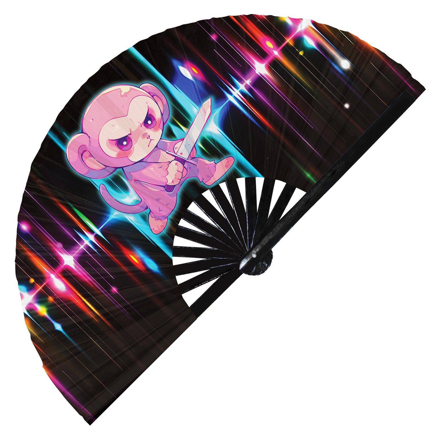 Cute Murderous Monkey With Knife Violence Ape - Clack Folding Rave & Festival Hand Fan - Image 11