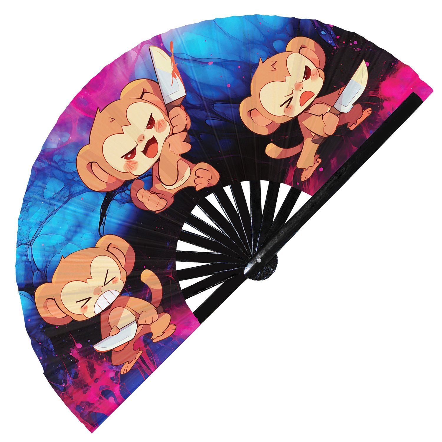 Cute Murderous Monkey With Knife Violence Ape - Clack Folding Rave & Festival Hand Fan