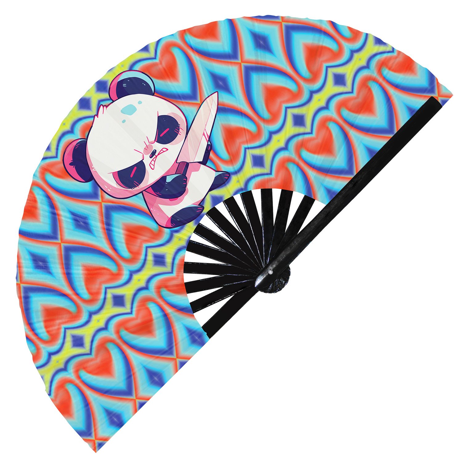 Cute Murderous Panda With Knife Violence - Clack Folding Rave & Festival Hand Fan - Image 2