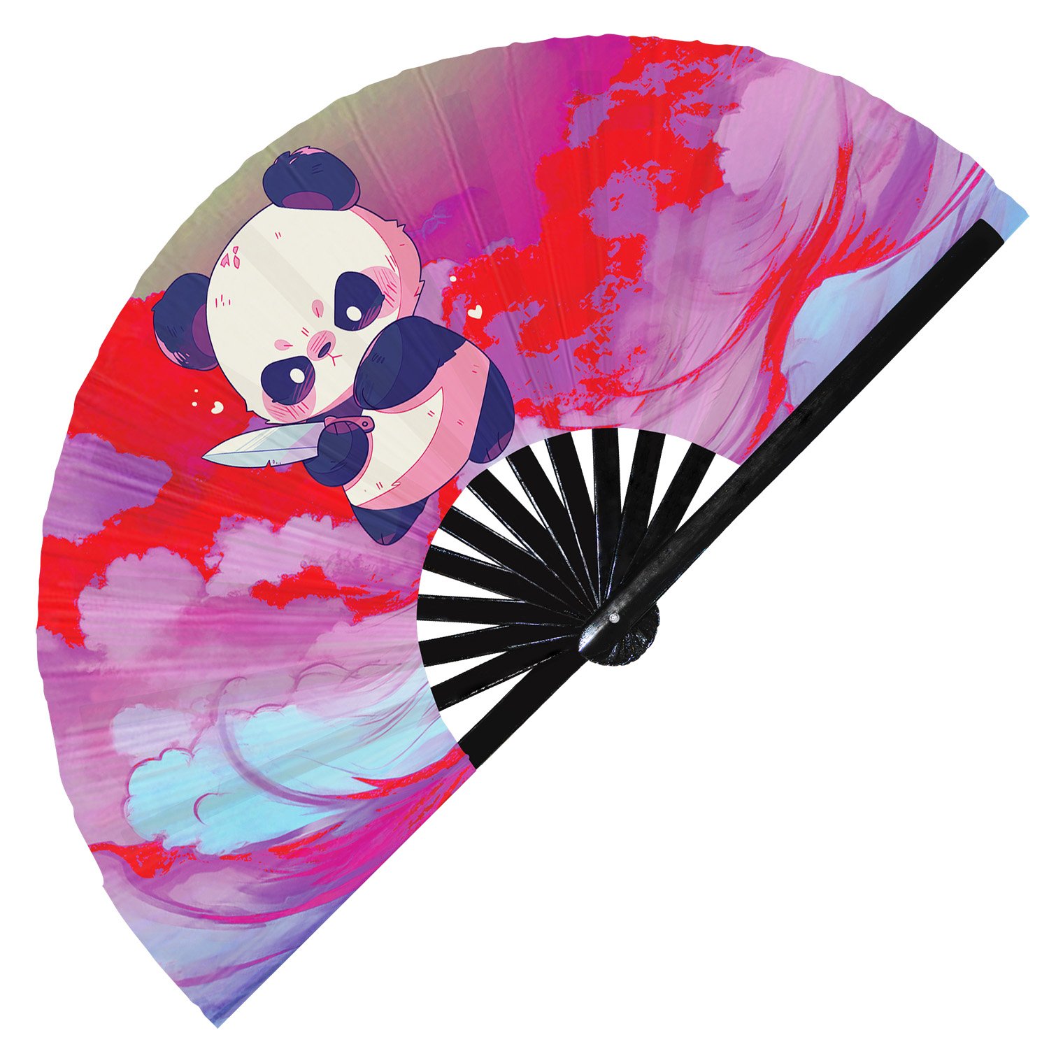 Cute Murderous Panda With Knife Violence - Clack Folding Rave & Festival Hand Fan