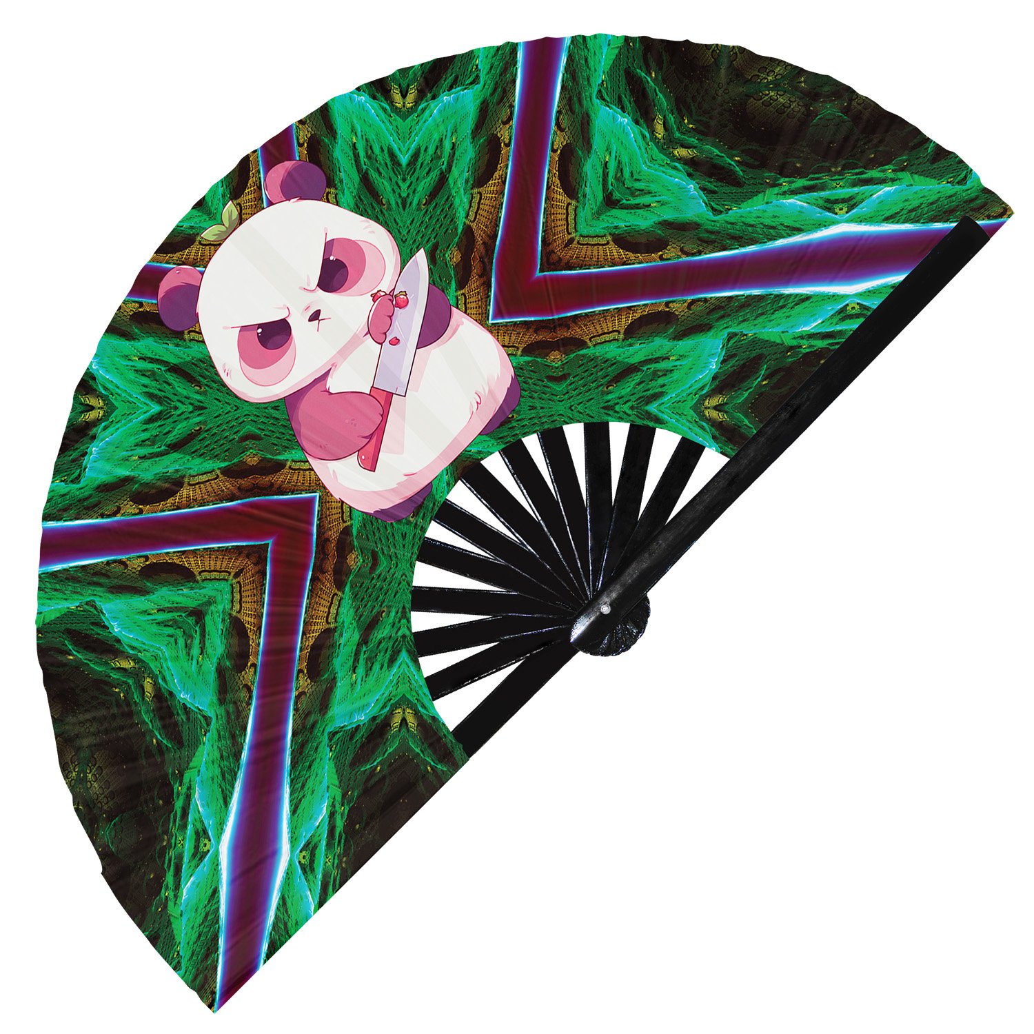 Cute Murderous Panda With Knife Violence - Clack Folding Rave & Festival Hand Fan - Image 8