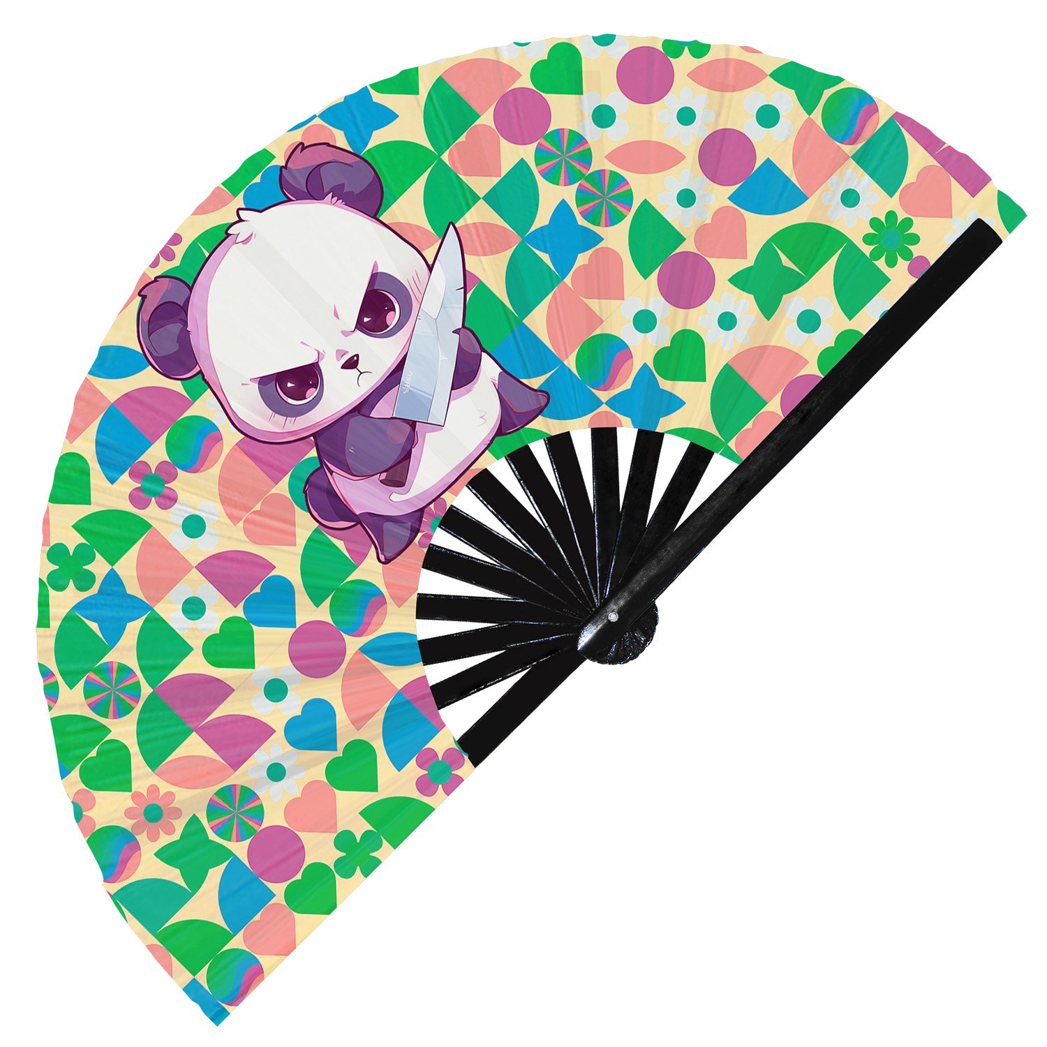 Cute Murderous Panda With Knife Violence - Clack Folding Rave & Festival Hand Fan - Image 11