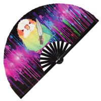 Cute Murderous Parrot With Knife Violence Parakeet - Clack Folding Rave & Festival Hand Fan