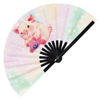 Cute Pig Drinking Boba Rainbow Piglet - Clack Folding Rave & Festival Hand Fan