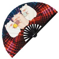 Cute Pig Drinking Coffee Rainbow Piglet - Clack Folding Rave & Festival Hand Fan