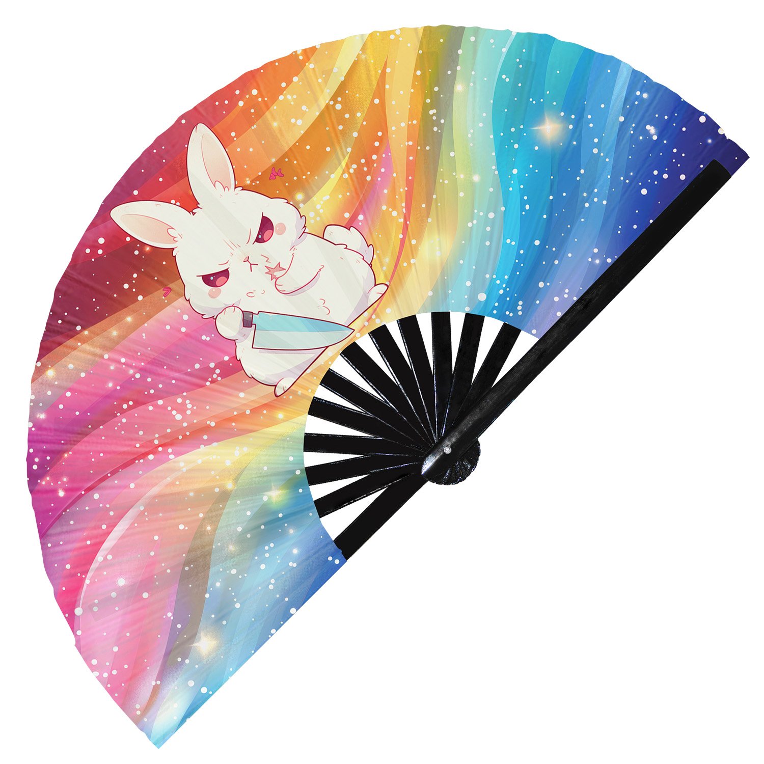 Cute Murderous Rabbit With Knife Violence Bunny - Clack Folding Rave & Festival Hand Fan - Image 3
