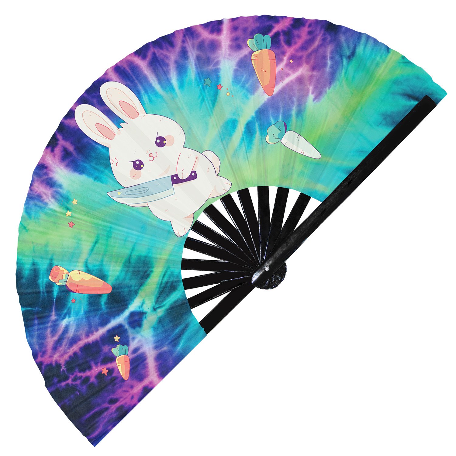 Cute Murderous Rabbit With Knife Violence Bunny - Clack Folding Rave & Festival Hand Fan