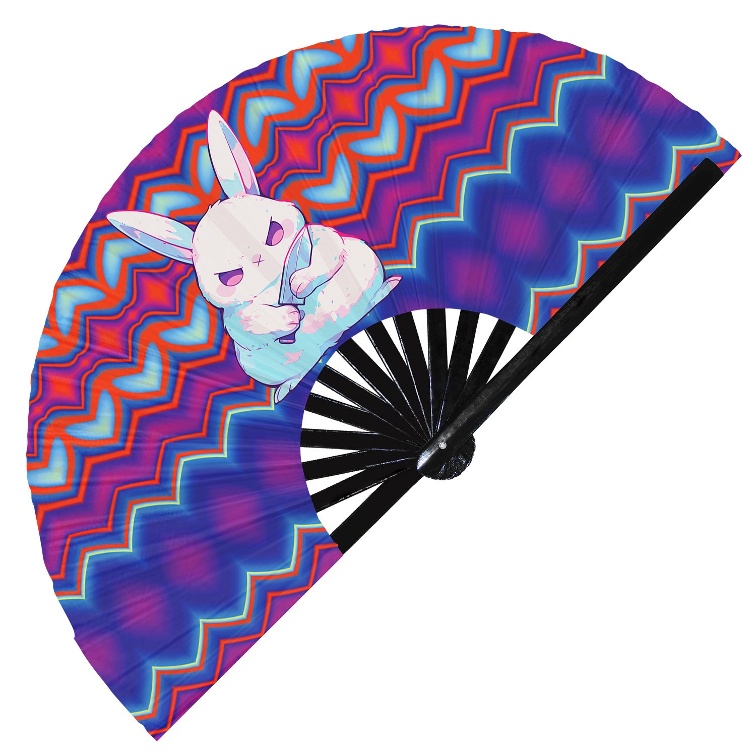 Cute Murderous Rabbit With Knife Violence Bunny - Clack Folding Rave & Festival Hand Fan - Image 4