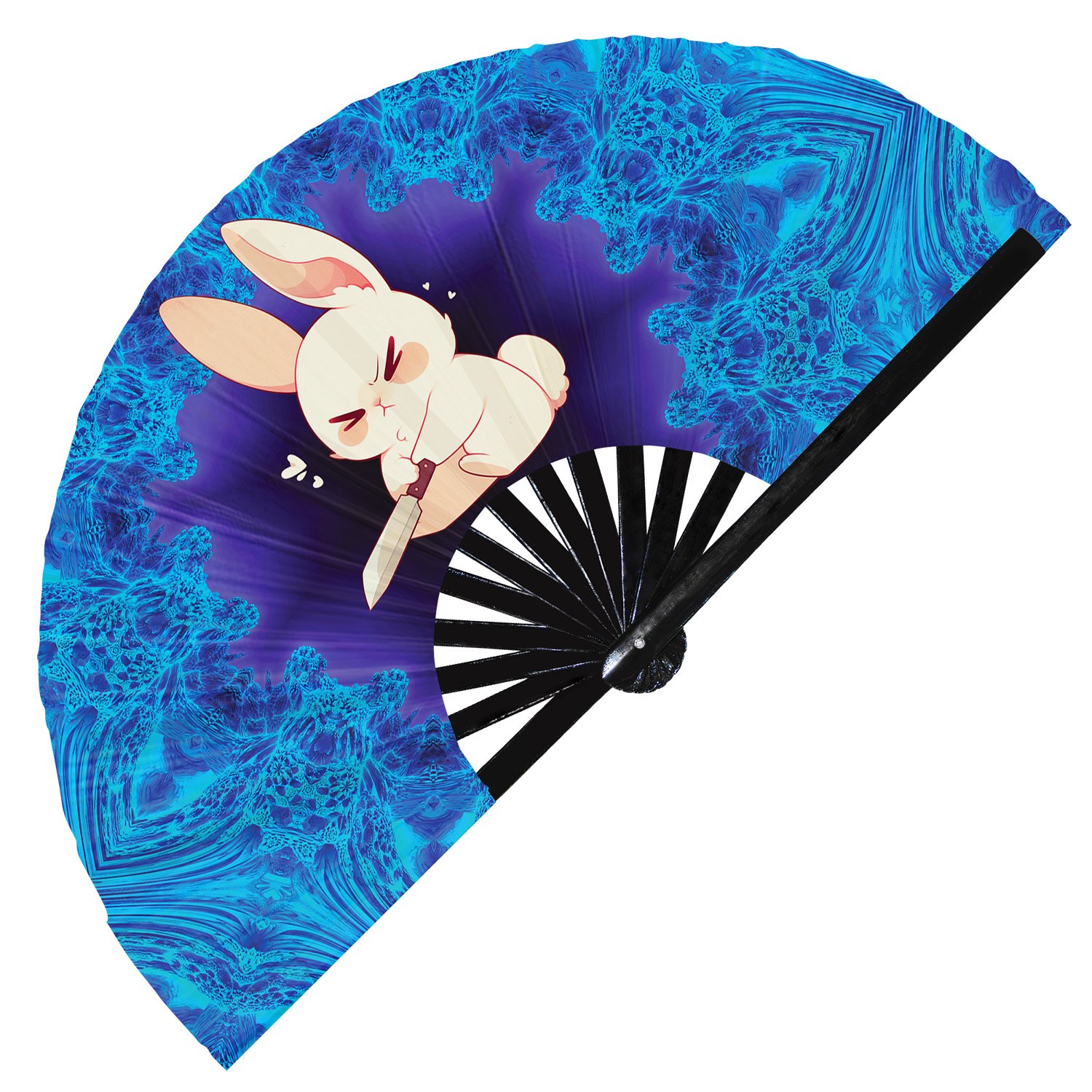 Cute Murderous Rabbit With Knife Violence Bunny - Clack Folding Rave & Festival Hand Fan - Image 5