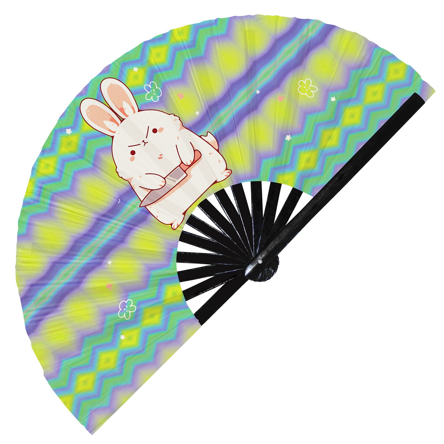 Cute Murderous Rabbit With Knife Violence Bunny - Clack Folding Rave & Festival Hand Fan - Image 7