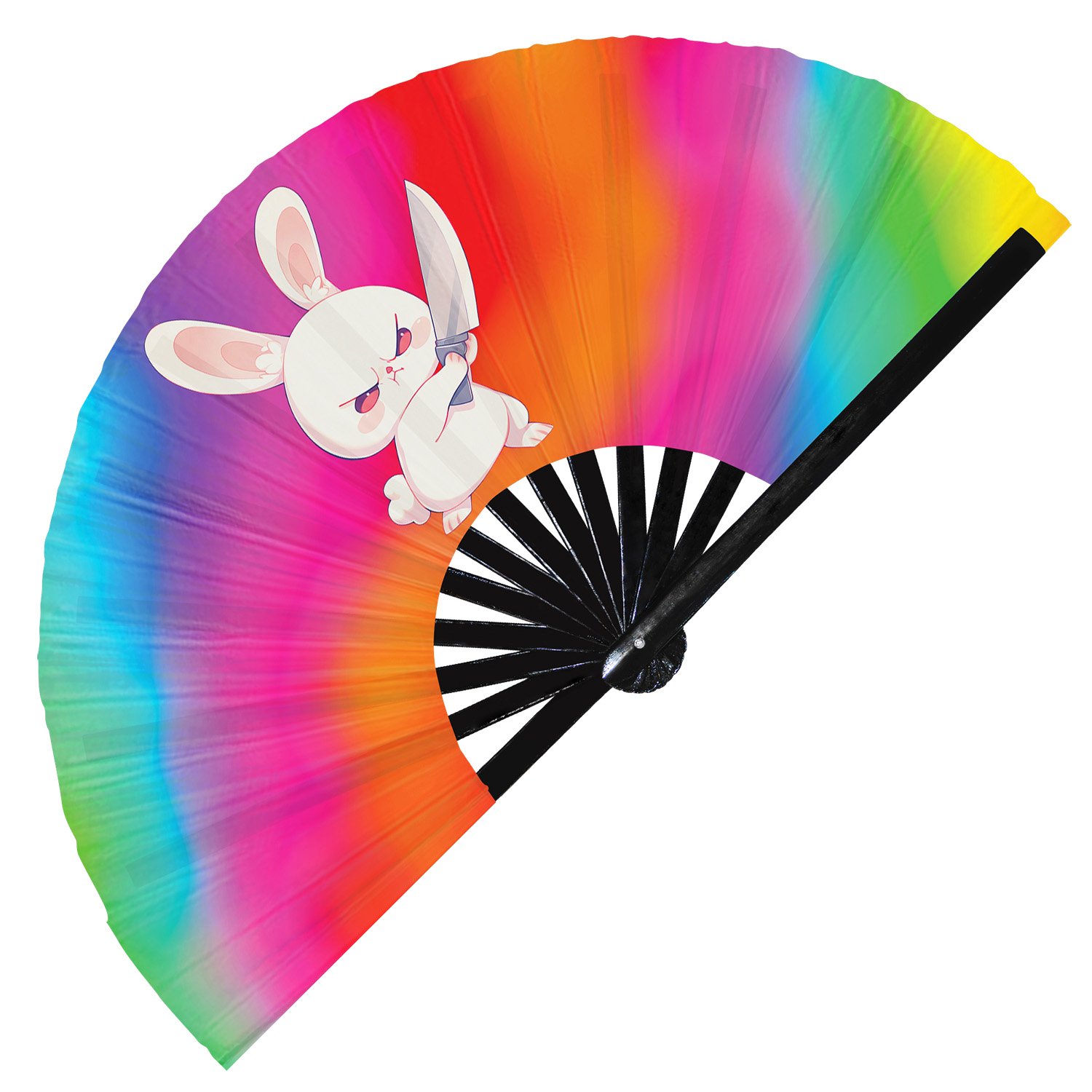 Cute Murderous Rabbit With Knife Violence Bunny - Clack Folding Rave & Festival Hand Fan - Image 8